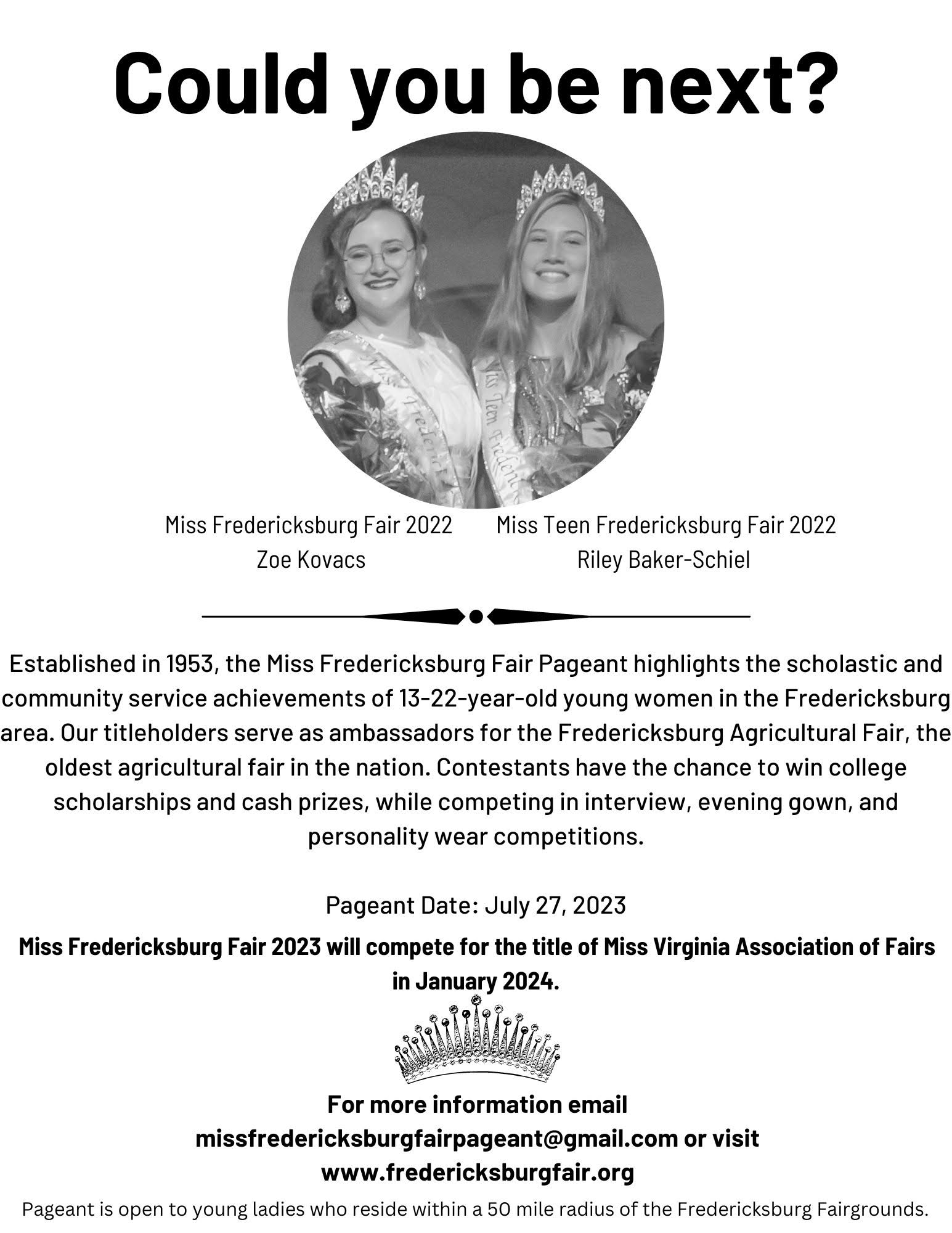 FAIR PAGEANTS and PROGRAMS Fredericksburg Agricultural Fairgrounds